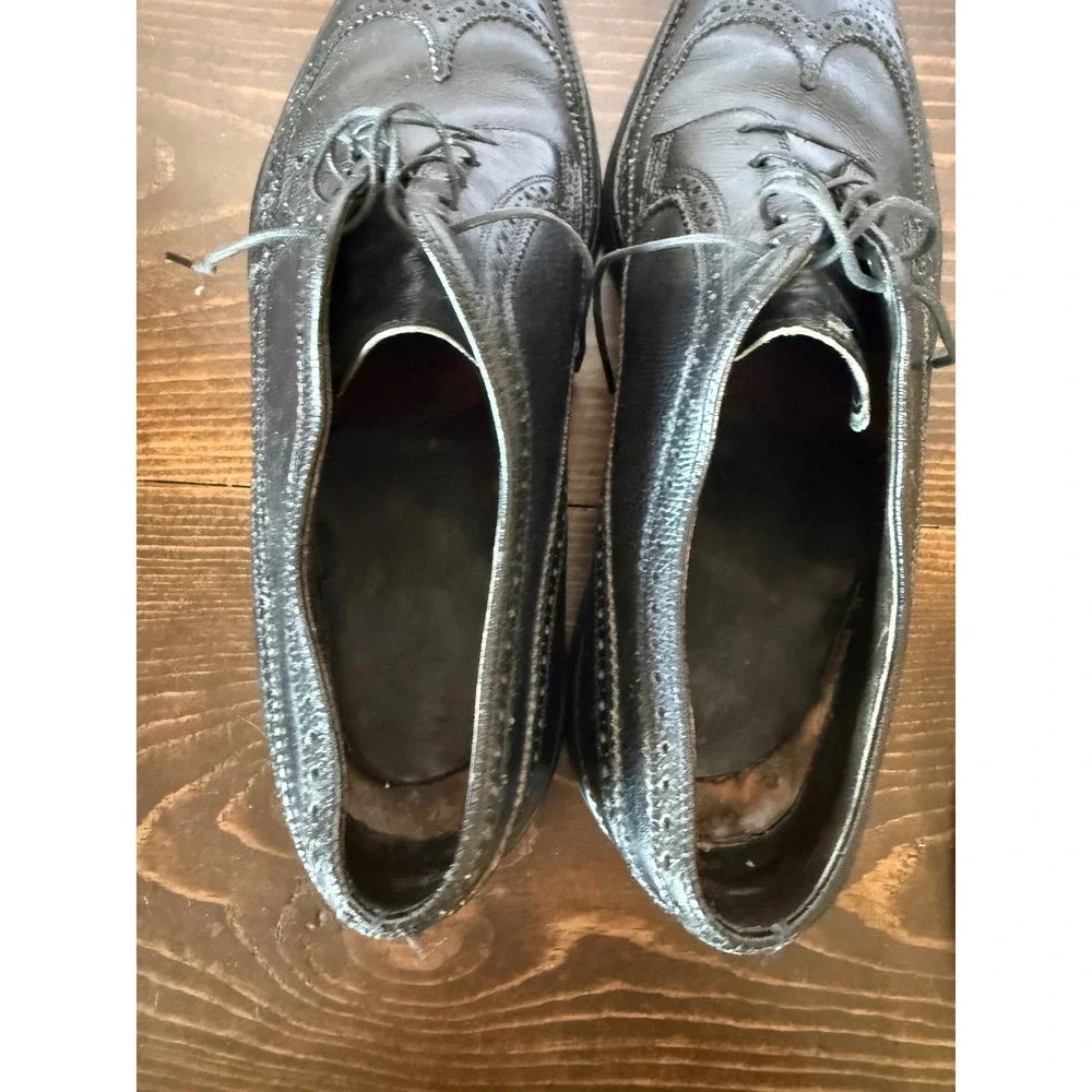 Mens Black Pebbled Leather Wingtip Brogue Oxford Dress Shoes Lace Up